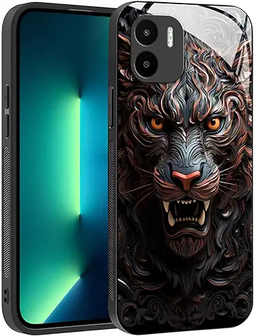 YUXING Funda para Xiaomi Redmi A1 4G / Redmi A2 4G - Diseño de Patrón Geométrico Arte Abstracto Vidrio Carcasa, Antichoque Anti-Slip Anti-Scratch Case (Tiger)  