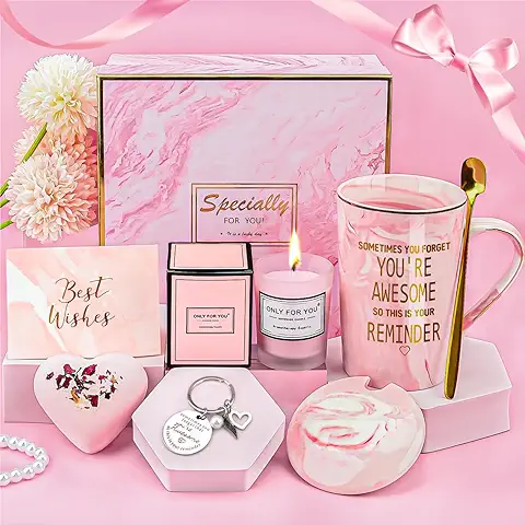 YYDSXK Regalos para Mujer, Rosa Taza de Café 6 Piezas Set Regalo de Cumpleaños para Mujer, Ideas Regalo Mujer para Navidad, San Valentín, Día de la Madre (Awesome)  