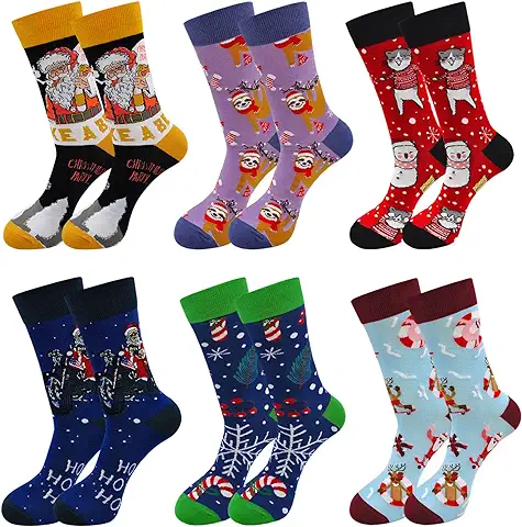 ZAKASA Calcetines Hombre Divertidos Navidad: Calcetines Dibujos de Algodón Navideños Invierno Calcetin de Fantasía Coloridos Navidad Regalo Para Hombre Patrón Animales Talla 39-46  