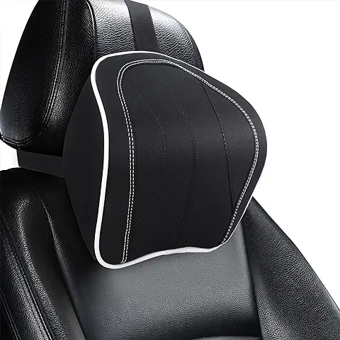 ZATOOTO Reposacabezas Coche, Suave Cojin Almohada Cervical Coche de Cuero para Condu Oficina Gaming, Cómodas Transpirables (Negro)  