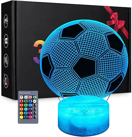 Zawaer Regalo de Futbol para Niños, Luz de Noche 3d LED Lámpara con Control Remoto, Idea Regalos para Navidad, Regalo Creativo Cumpleaños de Navidad, Comunion Niño, Decoración  