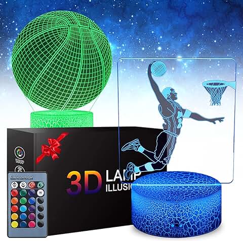 Zeaky Baloncesto 3D Luz de Noche, LED Ilusión Lámpara de Juguete con 2 Patrones y 16 Colores Cambiantes y Mando a Distancia, Navidad Cumpleaños Regalo  