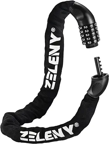 ZELENY Candado Bicicleta Antirrobo Combinación de 5 Dígitos, 7mm Cadena Bicicleta Antirrobo de Alta Seguridad, 90cm Candado Moto para Bicicleta Moto Patinete Electrico Puerta de la Cerca