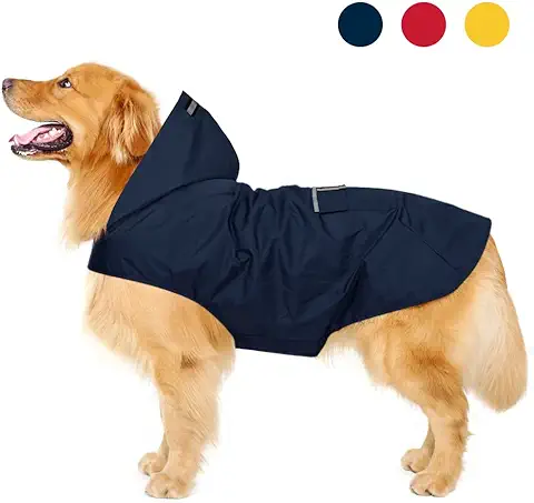 Zellar Impermeable para Perros con Capucha y Collar Agujero y Tiras Reflectoras Seguras, Ultra-Light Transpirable Impermeable 100% Chaqueta para Lluvia Medianos Perro de Raza Grande  