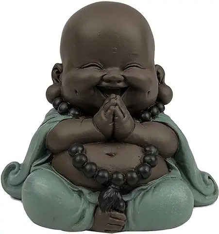Zen'Light Estatua Boudha Rieur - Decoración Zen y Feng Shui - para Crear un Ambiente Relajante y Espiritual - Idea de Regalo Original - Ancho: 9 cm - Color: Verde y Marrón  