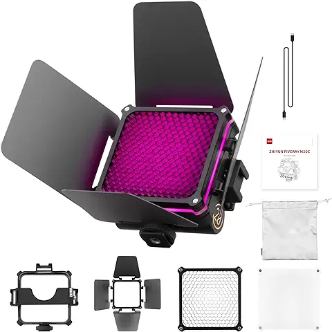 ZHIYUN FIVERAY M20C Combo Luz de Vídeo RGB de 20W para Filmaciones con Red Bluetooth Mesh, Iluminancia Pico 1950Lux, 2500K-10000K, Sistema de Refrigeración DynaVort Mark II(Paquete Combinado)  