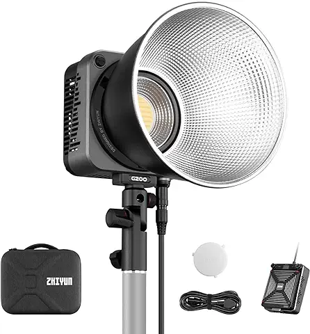 ZHIYUN MOLUS G200 [Oficial] 200W Luz de Video con Montura Bowens, Luz Continua Fotografia con Sistema de Enfriamiento DynaVort Ultra Silencioso, Control de Aplicación ZY Vega, 85800Lux/m 2700K-6500K  