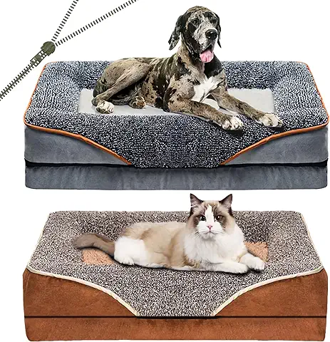 ZHOOGE Cama Ortopédica para Perros, Sofá Ergonómico para Perros, Cojín para Perros, Cesta para Perros, Acolchado Suave, Funda Extraíble y Lavable, Sofá para Perros con Borde Alto, Gris M  