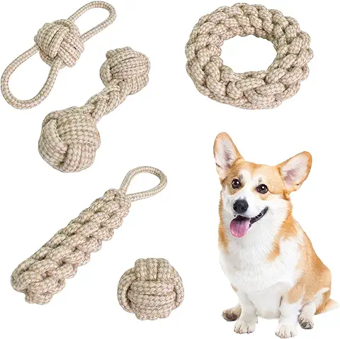 Zimoer Juego de 5 Piezas Juguetes de Cuerda para Perros, Juguetes Perros Indestructible, Juguetes para Masticar Perros, Juguetes Interactivos para Cachorros, Perros Grandes, Medianos y Pequeños  