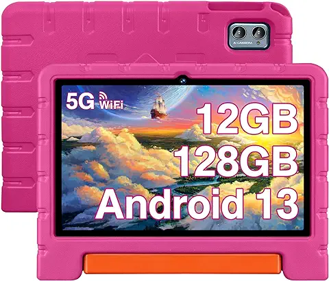 ZIOVO 2023 Newest Tablet 10 Pulgadas Android 13,12(6+6) GB RAM+128GB ROM+TF 1TB, Google GMS, Control Parental, 5G WiFi, Cores 2.0 GHz, 6000mAh, 5+8MP, BT 5.0, Play Store, Kids Space con EVA Caso-Rosa  