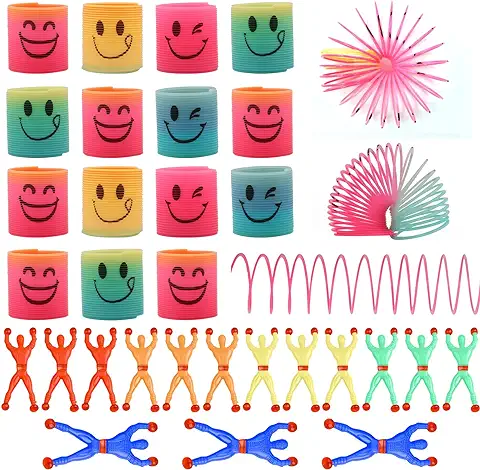 ZOCONE 15 PCS Mini Smiley Springs+15 Juguetes de Hombre Pegadizos, Muelle Juguete Espiral Arco Iris, Gadgets Cumpleaños Niños para Fiesta Suministros, Regalo de Cumpleaños, Gadgets Niños  