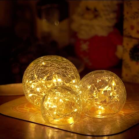 Zodight LED Bola de Vidrio Luces, Iluminada con Bola Vidrio Craquelado, 8 Modos LED Decorativo Bola de Vidrio Lámpara de Pilas para Decoracion Dormitorio, Mesa Comedor Decoracion  