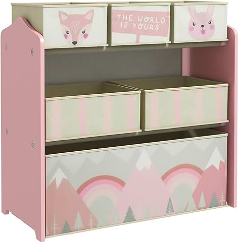 ZONEKIZ Estantería para Juguetes con 6 Cajas de Tela no Tejida Extraíbles Organizador de Juguetes para Niños de 3-8 Años para Dormitorio Guardería 63x30x66 cm Rosa  