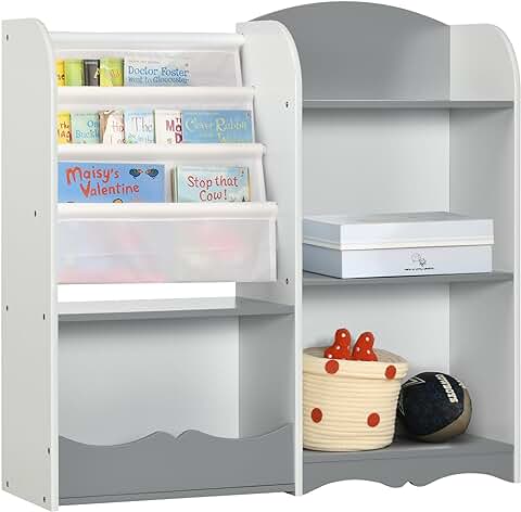 ZONEKIZ Organizador de Juguetes Estantería para Niños Estantería Infantil con Estantes Abiertos para Dormitorio Sala de Juegos Guardería 85x26x84 cm Gris  