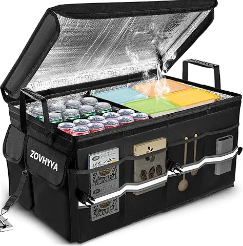 ZOVHYYA Organizador Maletero Coche 68L Bolsa para Baúl Coche Caja Almacenamiento Coche Impermeable Portátil Plegable Térmica y Fresco con 2 Asas y Cuerdas de Fijación Uso Casero Camping al Aire Libre  