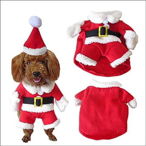 ZREAL Disfraz de Navidad para Mascotas con Gorro de Papá Noel para Perros Pequeños y Gatos, ropa Divertida para Fiestas de Navidad  