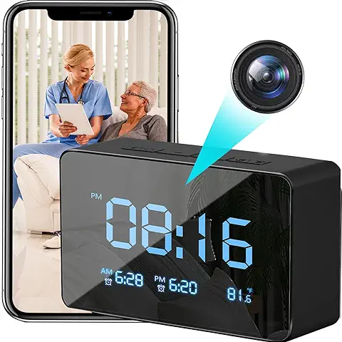 Zunrit Cámara Espía HD 1080P Reloj WiFi Oculto Inalámbrico, Alarma Interior con Detección de Movimiento, Mini Cámara Espía, Cámara Niñera Oculta con Visión Nocturna  