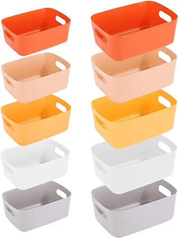 10 Pcs Cestas Almacenaje Plástico Cajas Almacenaje Decorativas Cajas Organizadoras Rectangular Organizador Cocina de Múltiples Colores para Comida, Armario, Oficina, Baño,Juguetes (2 Tamaños)  