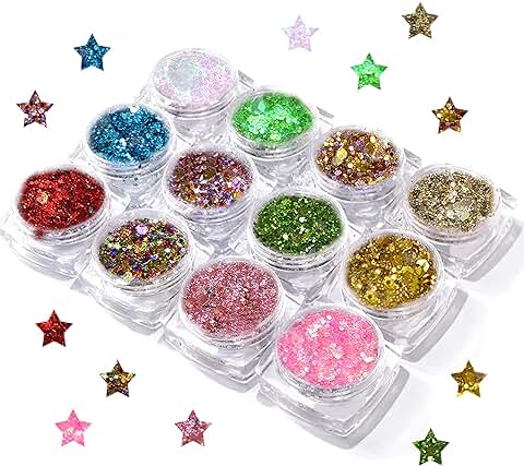 12 Colores Body Gliter Gel Juego Purpurina Gruesa Perdurable Purpurina HolográFica Adecuada Para Cara, UñAs, Ojos Festival Makeup Glitzer  