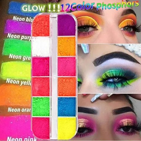 12 Colores/caja Polvo de Sombra de ojos Suelto, Pigmento de Neón Fluorescente Paleta de Maquillaje Brillo Sombra de ojos cara Pintura Corporal Pintura Artesanía Uñas arte Cosméticos  