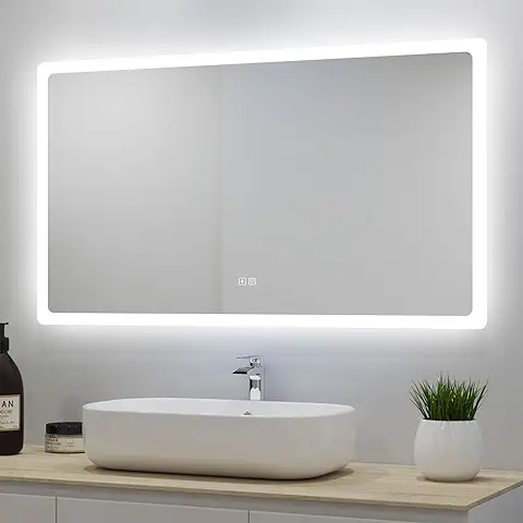 120 x 70 cm Espejo LED con Bluetooth de Baño, Atenuar 3 Color de Brillo, Antivho, Botón Táctil  