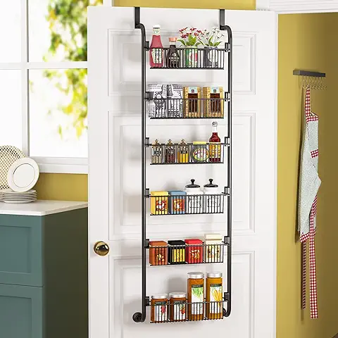 1EasyLife Especiero Estanteria Cocina para Puerta, Organizador de Puerta de Despensa de Metal Resistente para Especias/Hierbas, Condimentos, Jabones, Botelas(6 Niveles, Negro)  