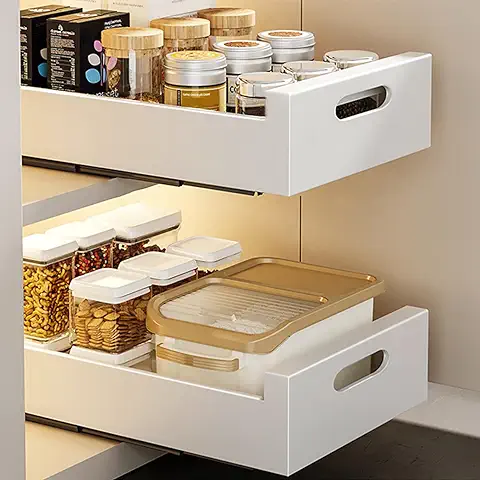 2 Cajones Telescópicos,Estantes de Almacenamiento Extensibles para Armarios de Cocina,Cajones Extensibles,Organizador para Sacar,Organización de Armario de Cocina,no Requiere Taladrar ni Clavar  