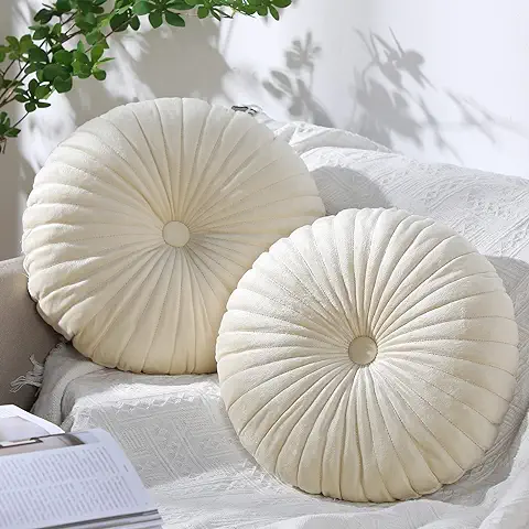 2 Cojines Redondos de Piso de 35 cm Almohada Redonda Decorativa Cojín de Calabaza de Terciopelo Almohada de Calabaza Pequeña Redonda para Sala de Estar Sofá Cama Casa Decoración (Crema)  