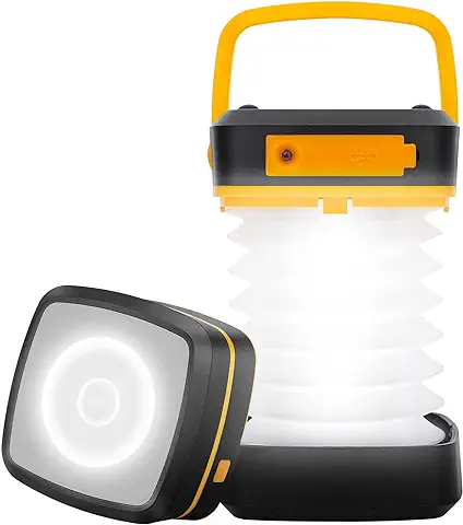 2 en 1 Linterna de Camping Plegable con 3 Modos Luz LED Recargable por USB Portátil Lámpara de Emergencia Mini con Gancho para Colgar, Exterior, Pesca, Aventura,Camping (Plaza)  