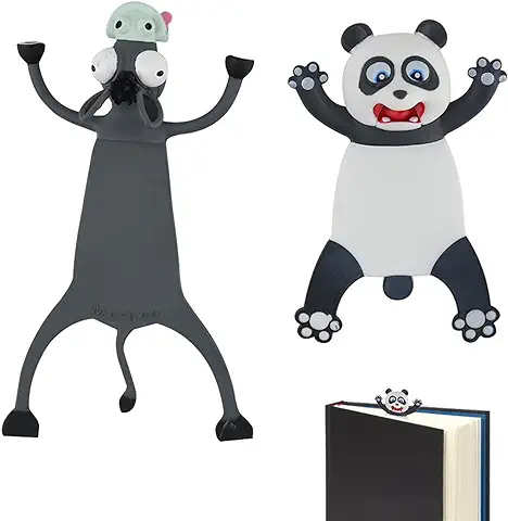 2 Marcapaginas Niños, Marcapáginas de Animales Encantadores, Colección de Marcadores Extraños Divertidos en 3d, Marcadores de Dibujos Animados, Marcadores de Regalos para Niños (burros y Pandas)  