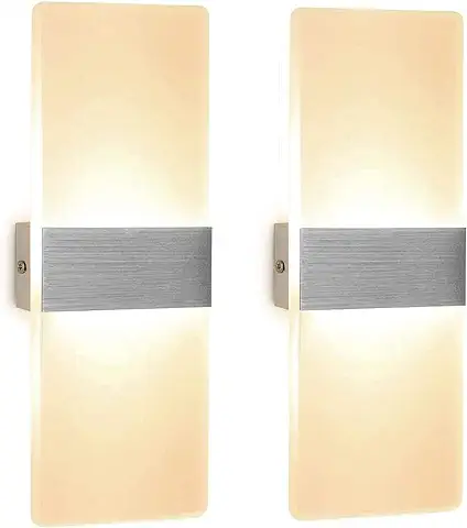 2 Pcs Lámpara de Pared LED 12W, Interior Apliques de Pared Moderna Acrílico, Iluminación Interior para Decoració para Dormitorio Salón y Habitación, Blanco Cálido  