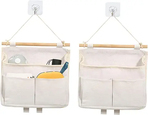 2 Pieces Organizador Colgante, Bolsa Colgante Tela, Organizador de Pared Colgante con Bolsillos, Bolsa de Almacenamiento para Colgar, Pared Colgando Almacenamiento Bolso para Cocina Oficina (Blanco)  