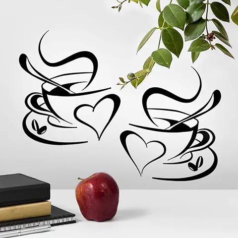 2 Tazas de Pared de arte de la Cocina Pegatinas de Vinilo Adhesivo de Frases de amor Etiqueta de pub Decoración de Café té Decoración Mural Extraíble Paredes Calcomanías taza Negro Decoración  