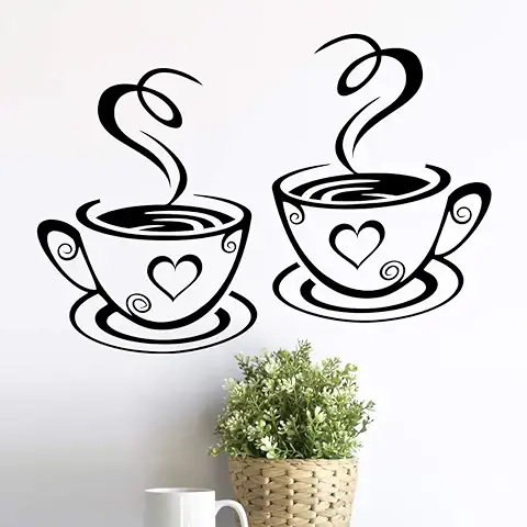 2 Tazas de Pared de arte de la Cocina Pegatinas de Vinilo Adhesivo de Frases de amor Etiqueta de pub Decoración de Café té Decoración Mural Extraíble Paredes Calcomanías taza Negro Decoración  