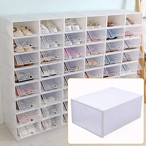 24 Cajas de Zapatos Apilables Transparentes con Tapa, Estantes de Plástico para Zapatos, Organizadores, 33 x 23 x 14 cm, para Mujeres/hombres, Armario, Pasillo, Dormitorio, Entrada, Zapatero Plegable  