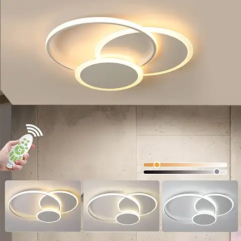 39W Lampara LED Techo, Plafon LED Techo con Regulable Mando a Distancia, 52cm Lamparas de Techo Salon, Lámpara de Techo Blanco Redondo Para Cocina Sala de Estar Dormitorio Pasillo Comedo (WHITE-42CM)  