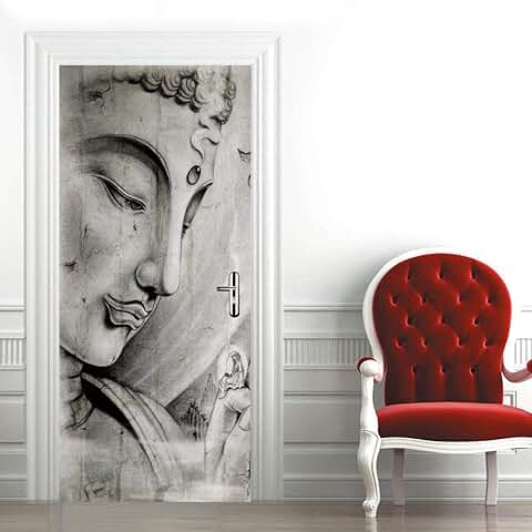 3D PVC Adhesivo Fotográfico Estatua de buda Vintage Vinilos Puerta Pegatina Pared Murales para Cocina Sala de Baño Decorativos 77 x 200cm(An x Al)  