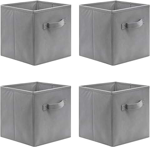 4 Caja de Almacenaje Plegable, 26 x 26 x 28 cm Cubos de Almacenamiento de Tela no Tejida, Cajas Organizadoras para Organizar Ropa, Juguetes y Sábanas en Armarios  