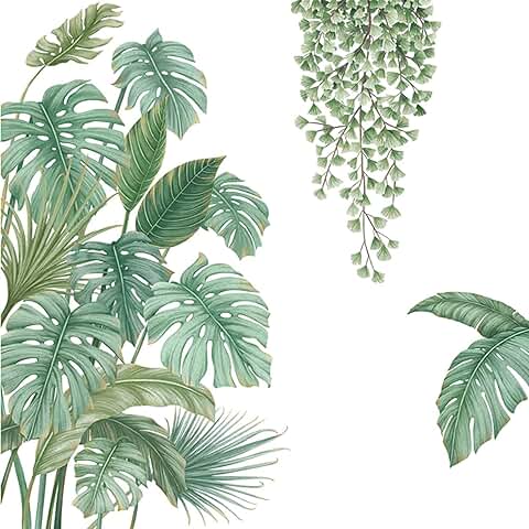 4 Piezas Monstera Leaf Pegatinas de Pared, Vinilo Decorativo Plantas Tropicales, Calcomanías de Pared de Plantas Verdes, Adecuado para Dormitorio, Sala de Estar, Comedor  