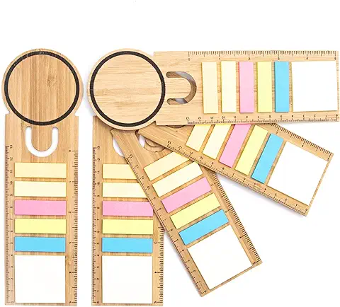 5 Marcapáginas Originales para Libros con 150 Marcadores Adhesivos de Colores - Separador clip de Bambú para Libro de Lectura o Cuaderno  
