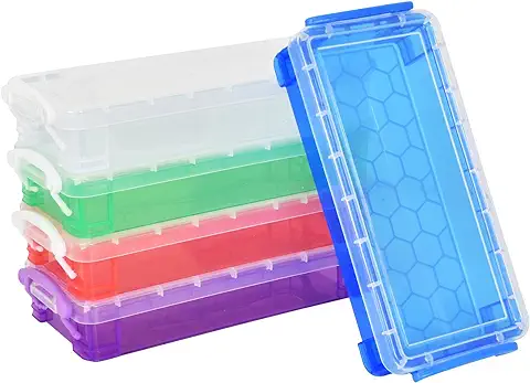 5 Piezas Cajas de Lápices Apilables, Soporte Transparentes para Bolígrafos, Almacenamiento de Suministros de Oficina, Caja Organizadoras para Papelería, Suministros Escolares, Oficina (5 Colores)  