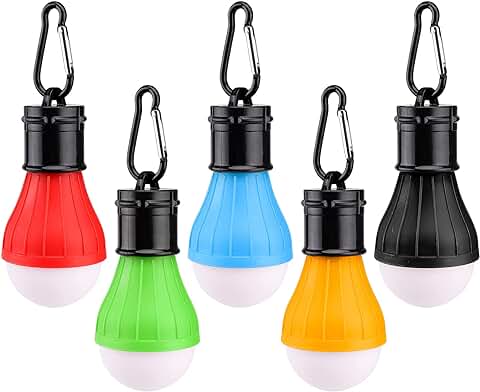 5 Piezas Tienda de luz LED Linterna de Cámping con Mosquetones Lámpara LED para Tienda de Campaña Exterior Mini LED luz Cámping Portátil Luz de Señal SOS para Acampar de Emergencia a Prueba de Agua  