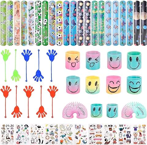 52 Piezas Gadgets para Cumpleaños Infantiles, Regalo de Cumpleaños Piñata Incluye Pulseras/Tatuajes Niños/Mini Primavera Arco Iris con Sonrisa  