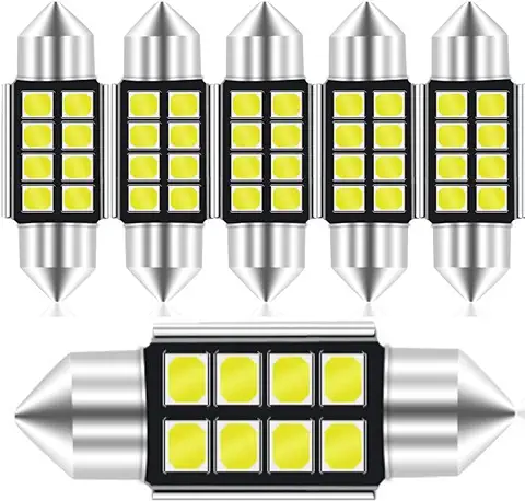 6 Bombillas Led Coche Festoon C5W CanBus 12v. Varios Tamaños (31-36-39 y 42 mm). Luces Led Interior Coche Modelo: 42mm. Luz Matricula Coche, Maletero, Guantera, Puertas. Brillante. ALBURANⓇ  