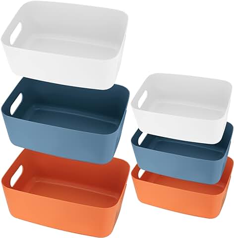 6 Piezas Cesta de Almacenamiento de Despensa Plástico, Cajas Organizador de Cesto, Cubo de Contenedores Pequeños de Almacenaje para Cocina, Baño, Cosméticos - 3 Colores  