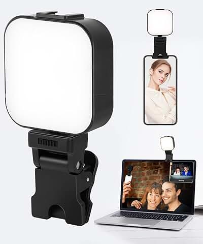 64 LED Movil Selfie Luz - 25 Modos de Luz Phone Light con Pinza para Videoconferencia Selfie Fotografia Vlog - Recargable Portable Flash para IPhone/Cámara/Portatil/Telefono  