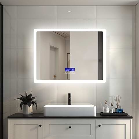 80x60cm Bluetooth Espejo LED Iluminado para Baño, Antivaho. Espejo Bluetooth Iluminado con Retroiluminación Luz Ajustable 2700k-6500k, A+  