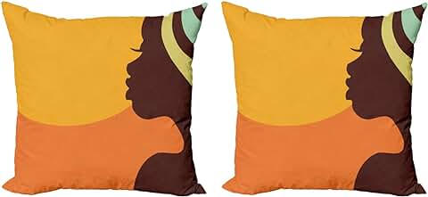 ABAKUHAUS Africano Set de 2 Fundas para Cojín, Adolescente Que Cara, con Estampado en Ambos Lados con Cremallera, 45 cm x 45 cm, Salmón Naranja Oscuro Marrón  