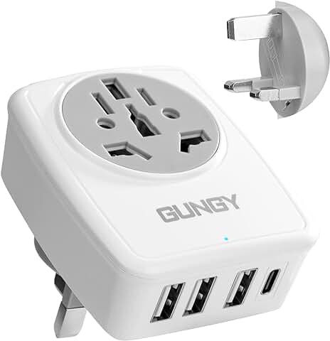 Adaptador Enchufe Ingles UK Adaptador de Viaje Inglaterra con 3 Puertos USB y 1 Tipo C Europa Español 2-Pin a 3-Pin Reino Unido para Irlanda Escocia Maldivas Tipo G  