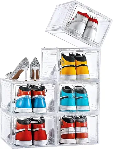 ADOV Cajas de Zapatos, 6 Cajas de Almacenamiento de Zapatos para Hombres, Mujeres y Niños, Organizador de Zapatos, Contenedores de Zapatos Transparentes Apilables Fuertes con Tapas de Hasta 46 EU  